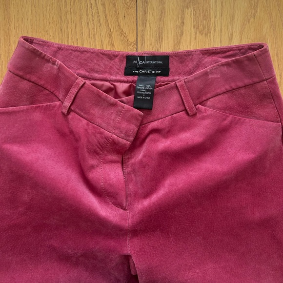 Moda International Y2K Christie Fit Retro Pink 100% Leather Flare Leg Pants 6 - Picture 3 of 9